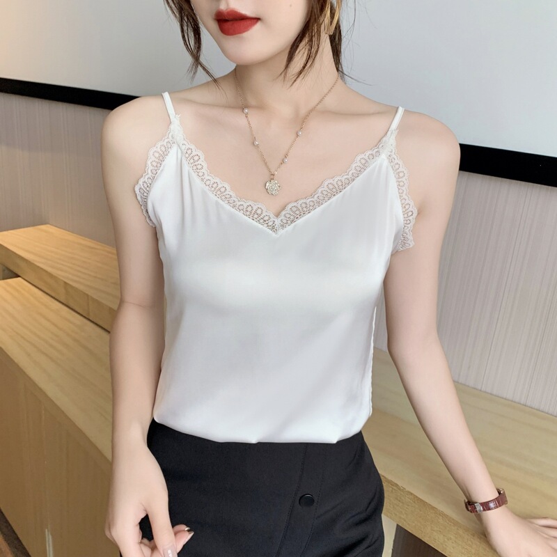 Lace Camisole for Women, Summer Suit Inner Wear, 2025 Silk Satin Base Layer, Black Sexy Top