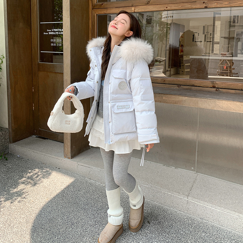 2025超大真毛领连帽工装派克服羽绒服女冬季加厚中长款外套高级感|undefined