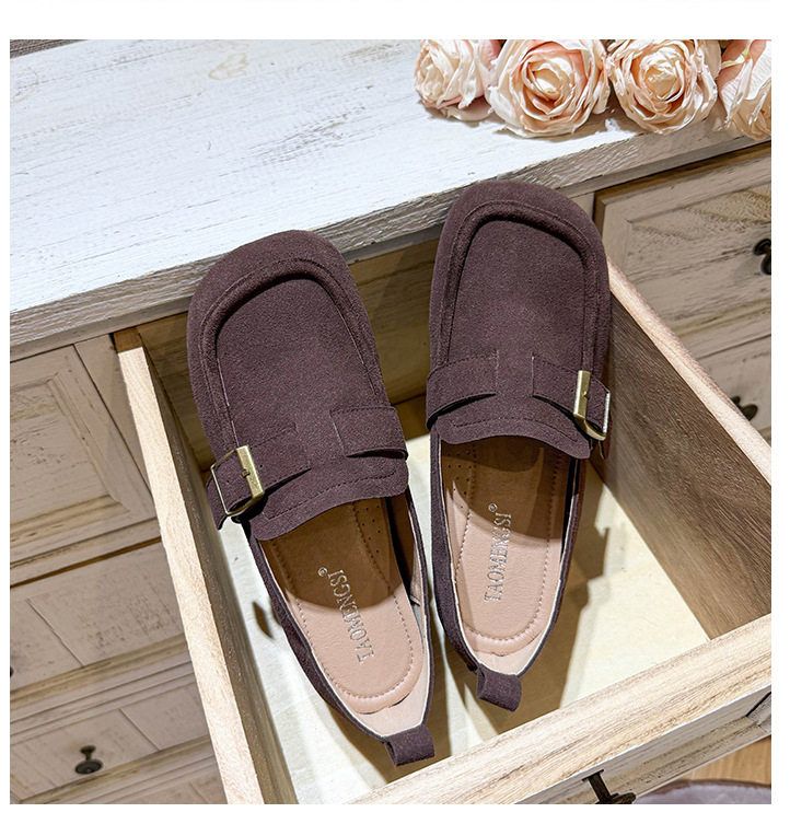 Giày lười nữ da lộn mũi tròn tăng chiều cao 5 cm phong cách Hàn Quốc — Khaki (toàn dải), Màu mơ (toàn dải), nâu sẫm chi tiết 19