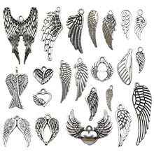 跨境新款混22款古银色复古羽毛翅膀合金饰品吊坠天使翅膀挂件材料