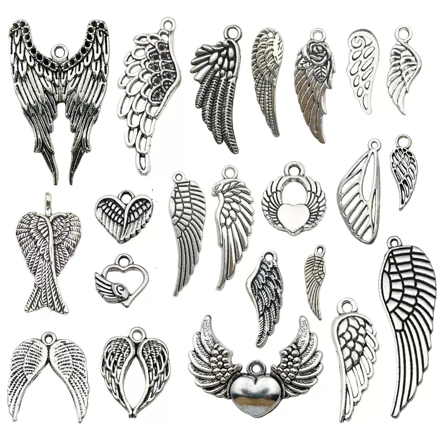 跨境新款混22款古银色复古羽毛翅膀合金饰品吊坠天使翅膀挂件材料