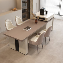 意式极简岛台餐桌一体可伸缩岩板家用大户型轻奢中岛台一体桌