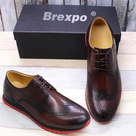 跨境男士皮鞋工厂批发 休闲皮鞋真皮德比款日常男鞋时尚拼色鞋底