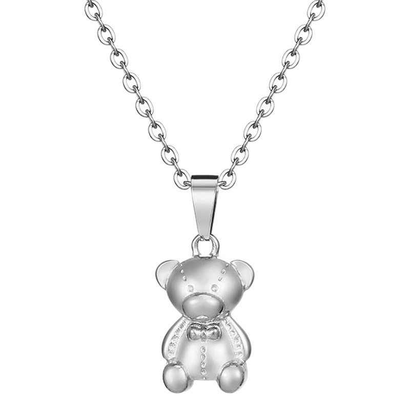 Europea y americana transfronteriza versátil mini Acero inoxidable oso colgante collar de alta gama moda retro chapado 18 color collar de retención