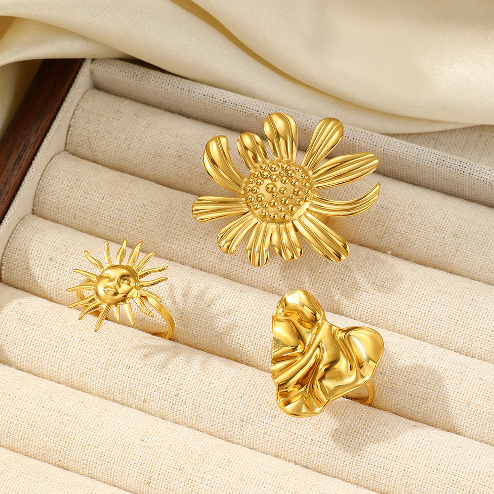 304 Stainless Steel Material Wholesale Jewelry Basic Simple Style Sun Flower 304 Stainless Steel Plating Open Rings