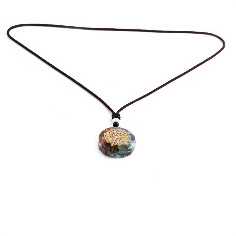creative seven chakra round gravel crystal transfer energy pendant necklace wholesale