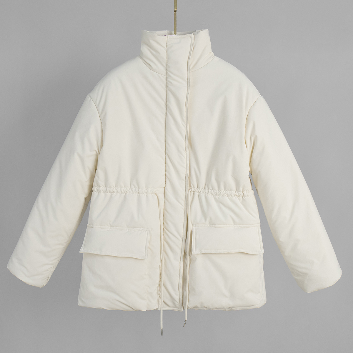 Transfronteriza abrigo de algodón caliente y delgado Europa y los Estados Unidos 2025 invierno nuevo tipo de chaqueta de algodón de cintura de cordón de invierno ropa de algodón de moda mujer