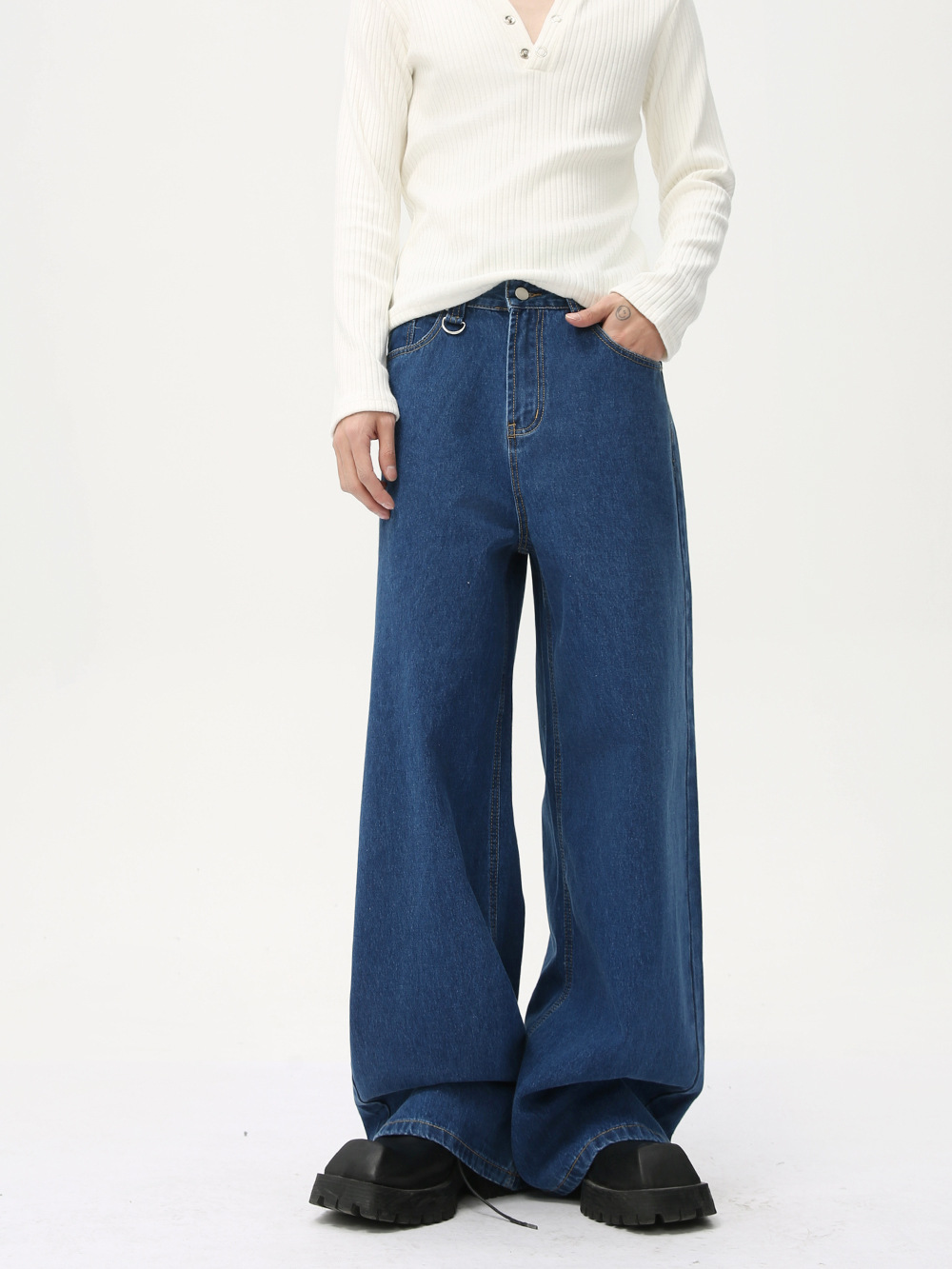 MTLCLOTHES Hombres| Nuevo estilo coreano de color sólido limpio con piernas anchas para todos los días jeans casuales