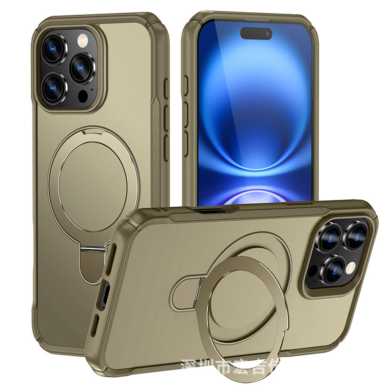 iPhone17ProMaxに適した新モデル、ミリタリーグッドマンスタンド、落下防止携帯電話ケース、Apple 16車載磁気保護カバー|undefined