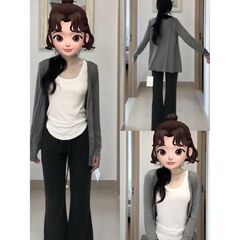 韩系简约长袖针织开衫女春夏季灰色莫代尔棉上衣外套防慵懒晒罩衫