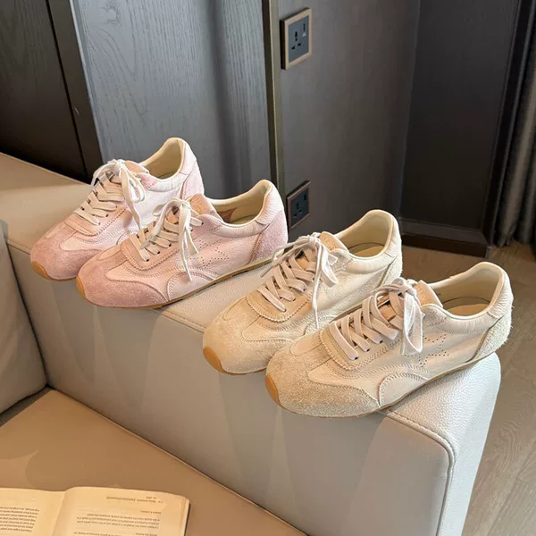 Soft Leather Thick-Soled German Training Shoes for Women, 2026 New Model, Color-Blocked Casual Sneakers, Versatile Height-Increasing Soft-Soled Shoes