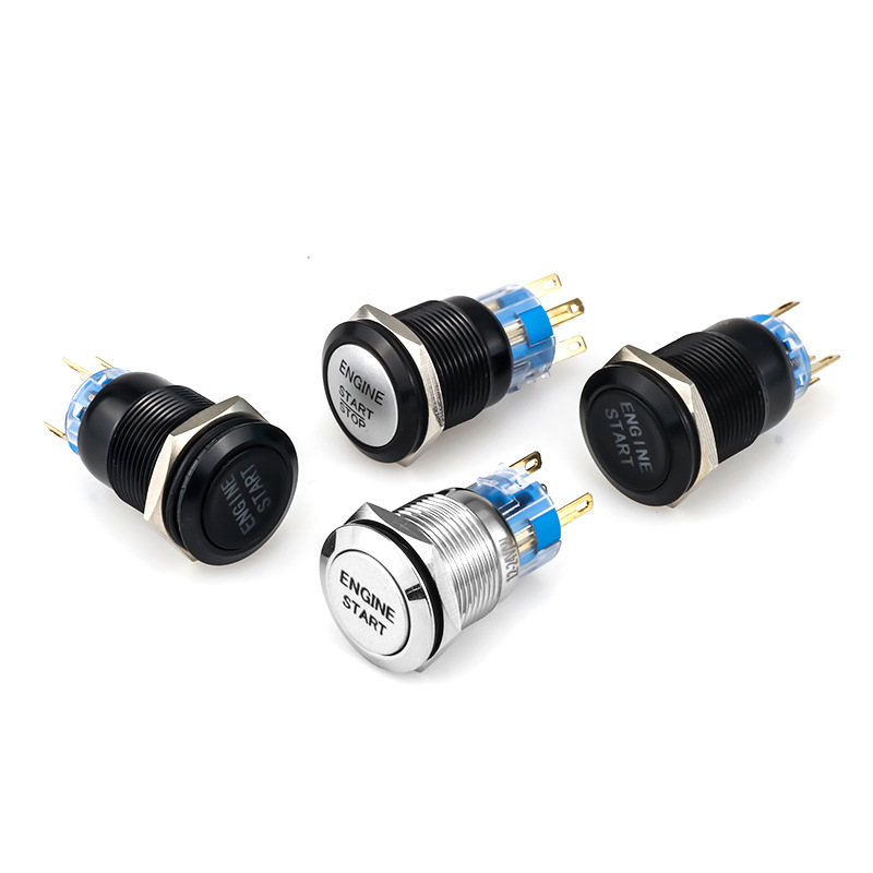 19mm 汽车一键启动改装 带LED灯发光 防水金属壳按钮开关