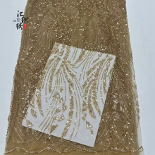 新款珠片珠管绣花布法式时尚裙装礼服舞台演出服植物花型刺绣面料