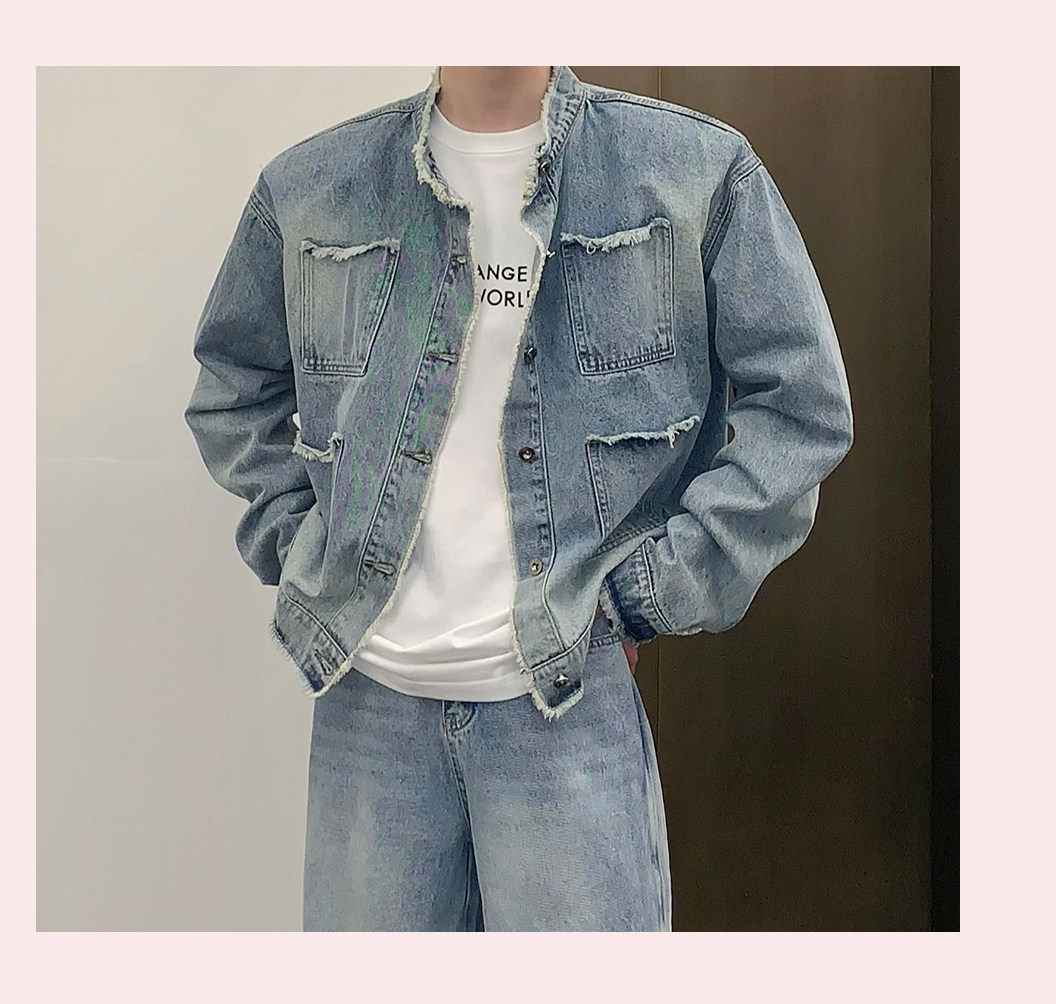 Giacca in jeans da uomo distressed retro lavaggio stile urbano_voghion.com