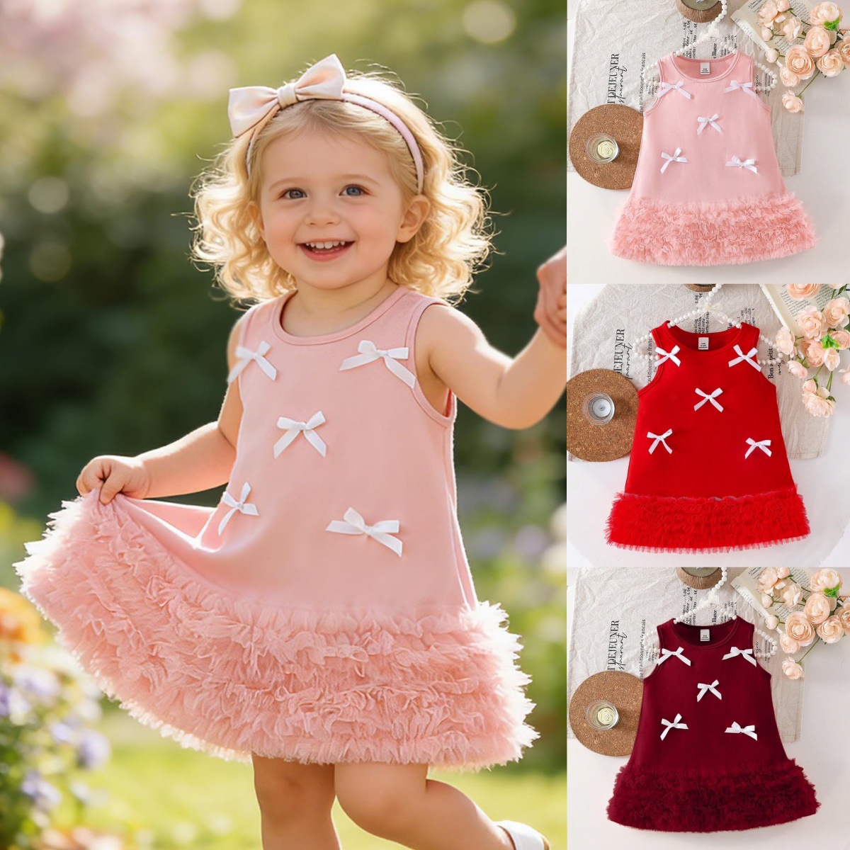 Baby Girls Clothes 0-3Y baby girl summer sleeveless bow multi-layer mesh skirt dress in stock