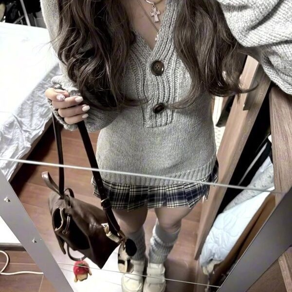 辣妹修身灰色长袖毛衣女2025秋冬季新款打底内搭针织衫开春季上衣|undefined