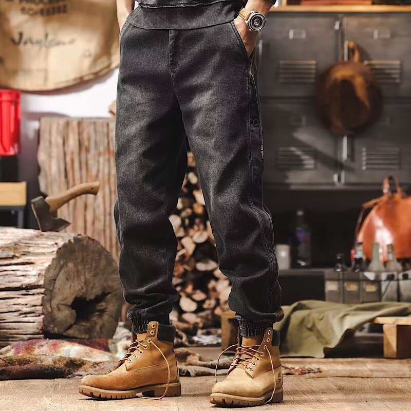2026 nuevos jeans negros de moda para hombres pantalones largos sueltos pantalones retro americanos para hombres