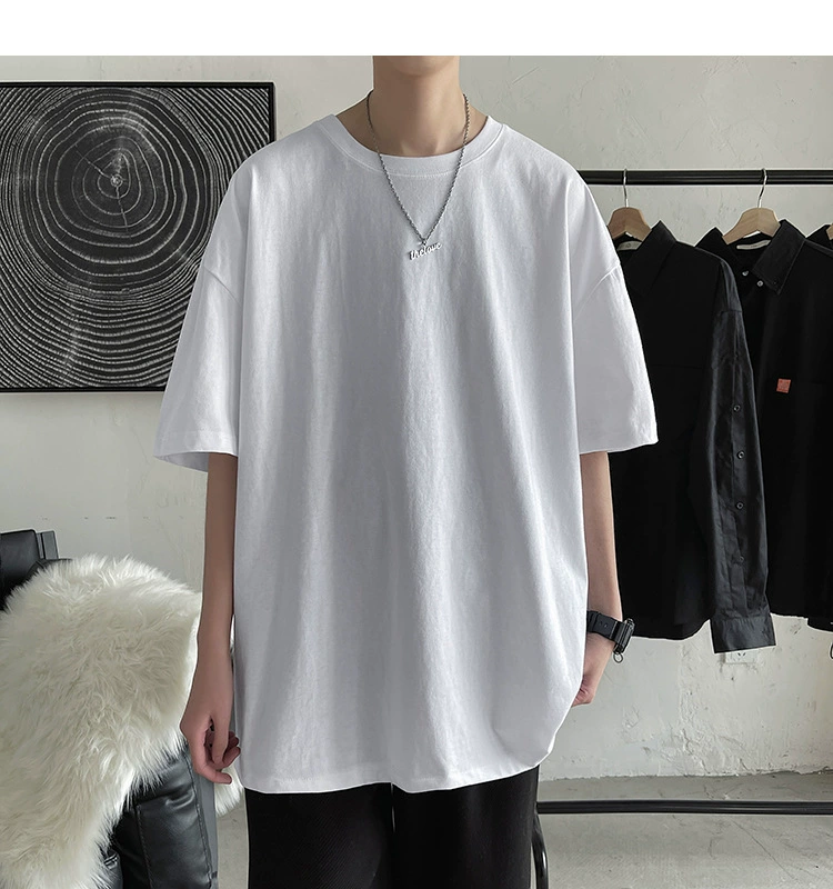 Футболка с коротким рукавом, Мужская модная летняя новая Универсальная Однотонная футболка с рукавом до локтя, модный бренд, Свободный корейский стиль, рукав средней длины