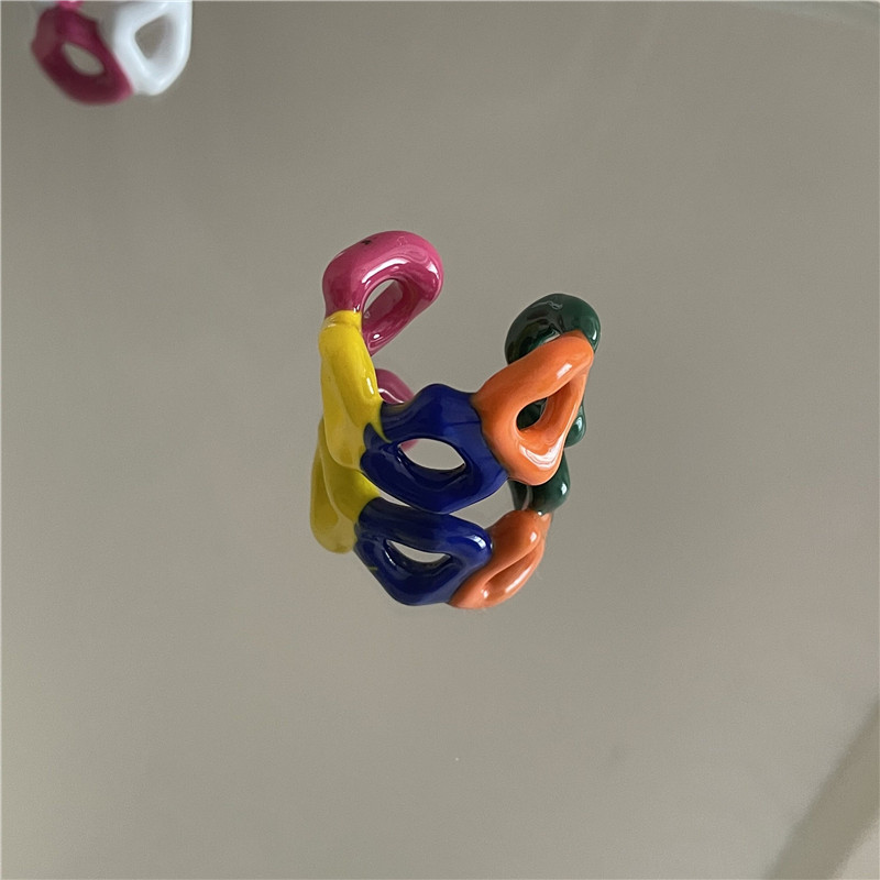 Koreanischer Neuer Süßer Spaß Doppelter Farböffnungsring Bonbonfarbe Sprühfarbe Tropft Ölfingerring display picture 9