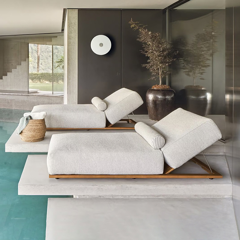 Silla de madera maciza al aire libre Villa patio impermeable muebles de protección solar Jardín al aire libre hotel playa casual cama de madera