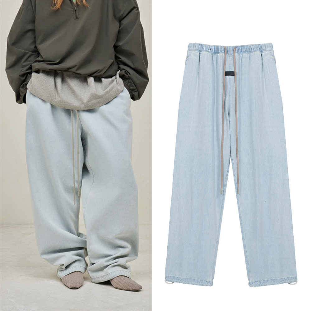 High Street ESSENTIALS FOG Pantalones vaqueros con cordón recto con correa elástica Lavado y pantalones casuales sueltos