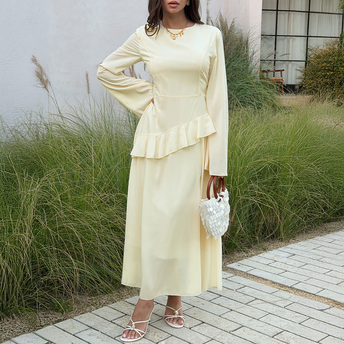 Elegant Fairy Like Women's Dress European American Style Water Sleeve Patchwork Design Spring Summer_ecoleips.com