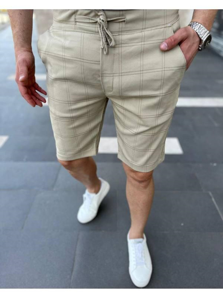 Men's Plaid Lace-Up Striped Casual Shorts 5