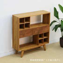 新中式老榆木博古架茶室茶壶瓷器展示柜实木家用厨房餐边柜储物架