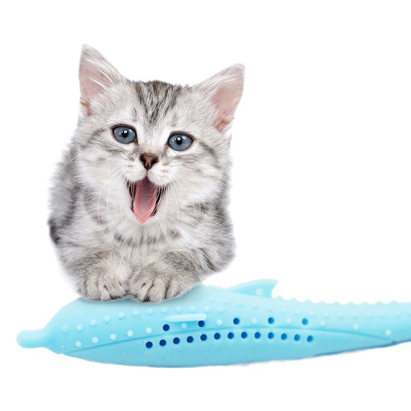 Силиконовая игрушка-рыбка для кошек с кошачьей мятой, зубная щетка для кошек, освежитель дыхания