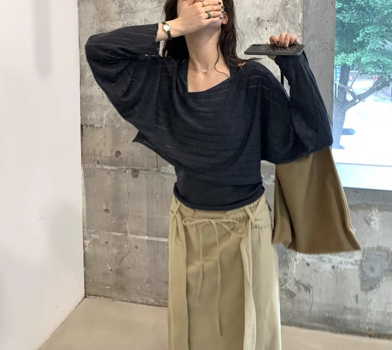 Her One Spoon of Sweetness Knitted Blouse + Halterneck Vest Two-Piece Set 2025 Autum New Casual Suit