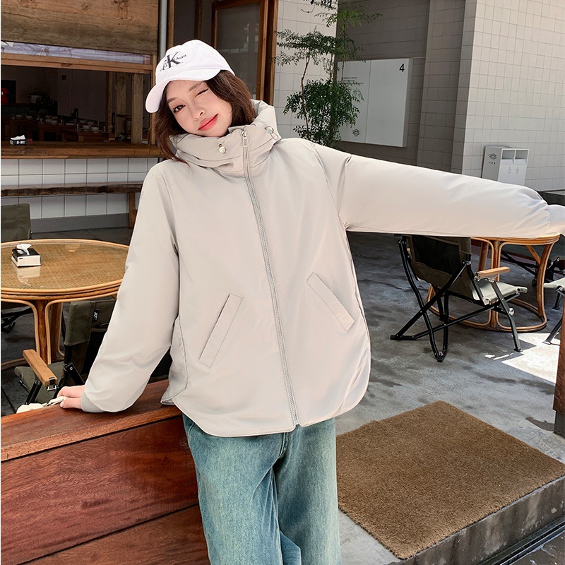 2025 otoño y invierno surcoreano Dongdamen nuevo temperamento de moda ropa de algodón de algodón de cuello vertical ropa de algodón de mujer abrigo corto