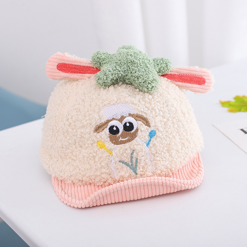 Baby Autumn And Winter Lamb Wool Warm Cap Cute Little Sheep Soft-edge Baseball Hat Baby Hat Winter display picture 2