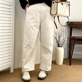 大码女装松紧百搭休闲裤2025秋胖mm宽松直筒阔腿裤女九分裤NK1303