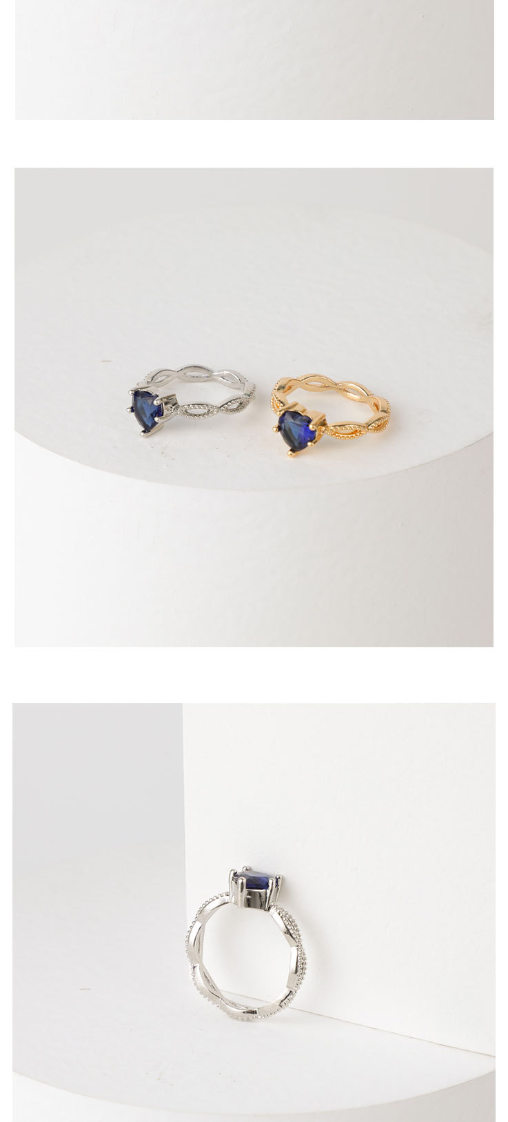 New heart gemstone twist cross hollow copper inlaid zircon ringpicture1