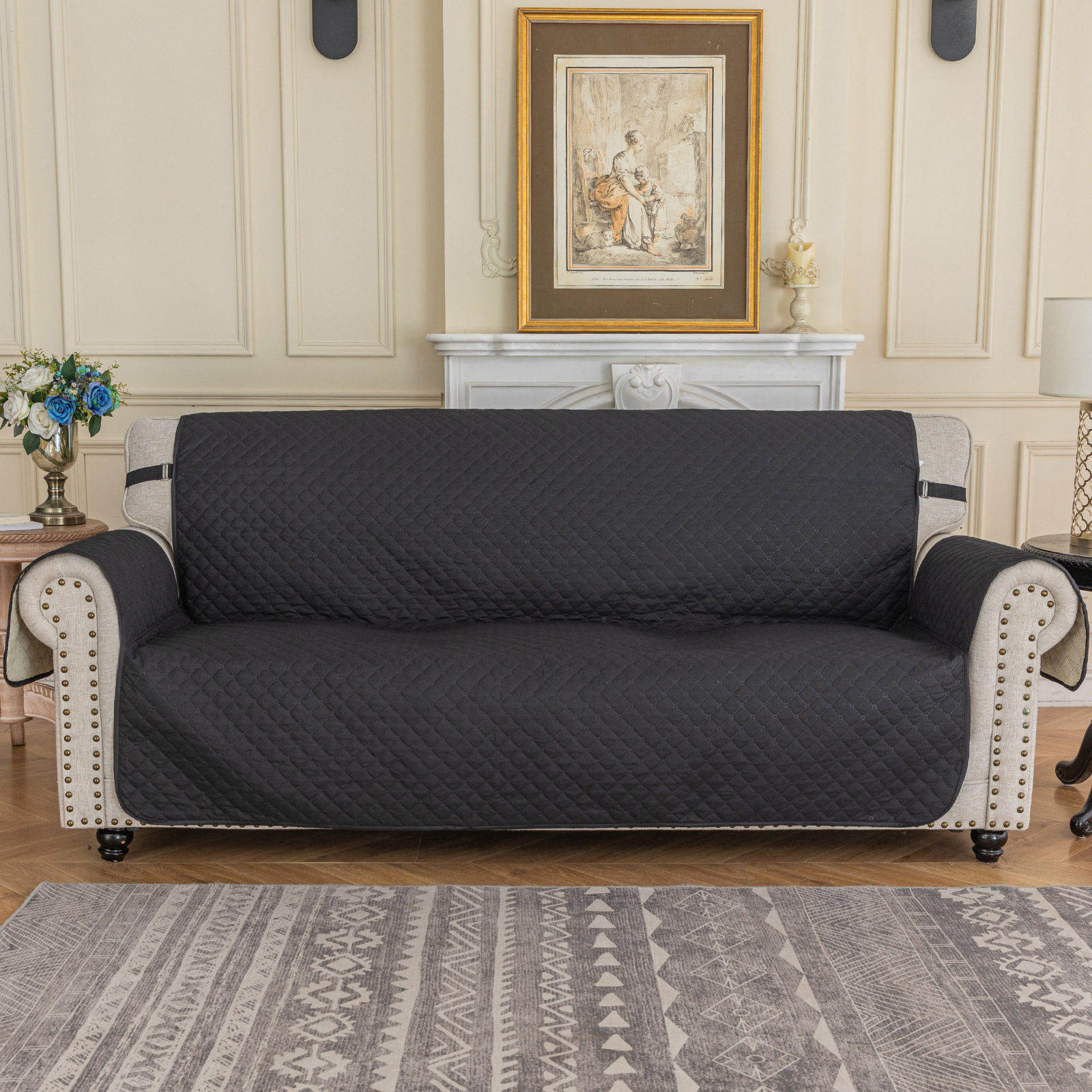 Cojín de sofá para mascotas impermeable y antideslizante al por mayor, adecuado para todas las estaciones, funda de sofá integrada, diseño de tela simple.