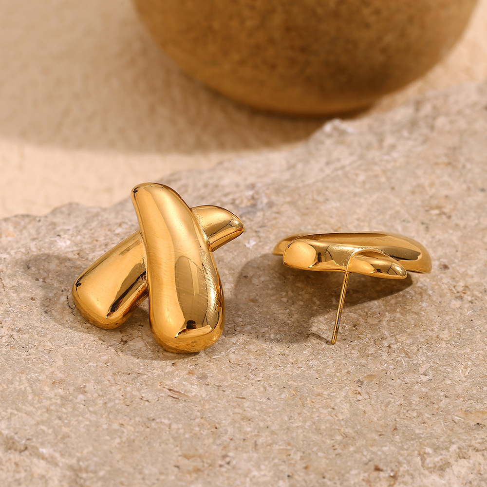 Gold Color X-shape Stainless Steel Earrings