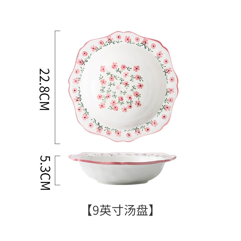 Ceramic tableware set, floral print, high-quality home dinnerware, assorted sizes
