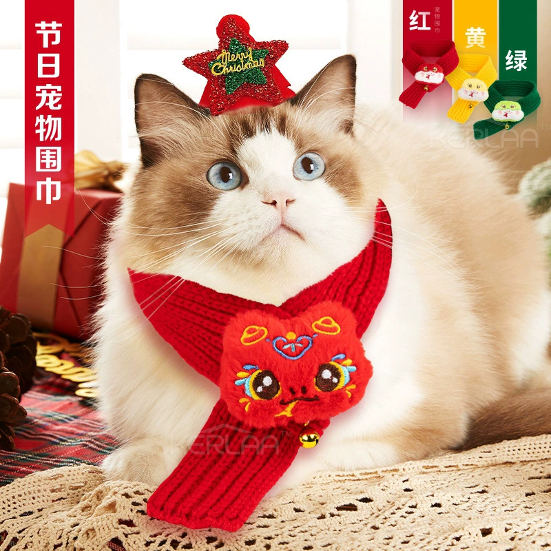 Трансграничные новые домашние животные Рождественский шарф кошачий шарф Собака Новогодние украшения котенка Регулируемый кошачий нагрудник