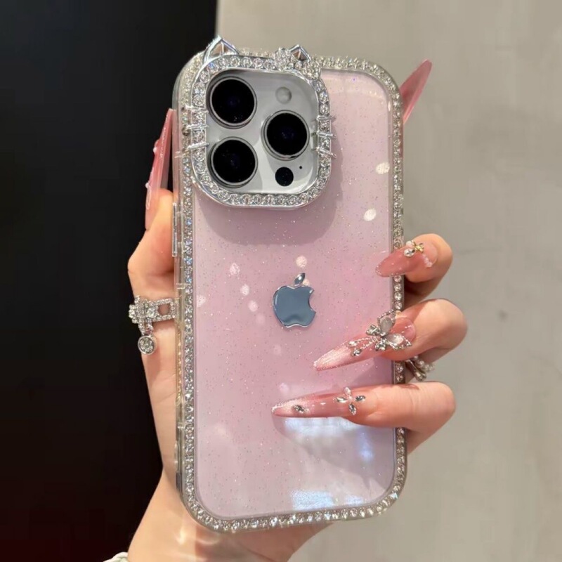 猫耳朵镶钻渐变色适用iPhone16pro手机壳苹果15网红14promax女13|undefined