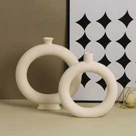 现代简约陶瓷花瓶北欧创意圆环花插几何客厅玄关家居软装饰品摆件