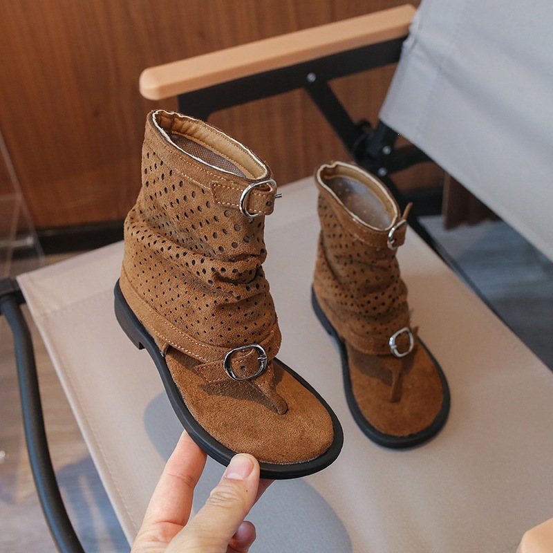 Girls French Toe Sandal Boots with Buckle Strap Openwork Summer Roman Princess Style Sandals_voghion.com