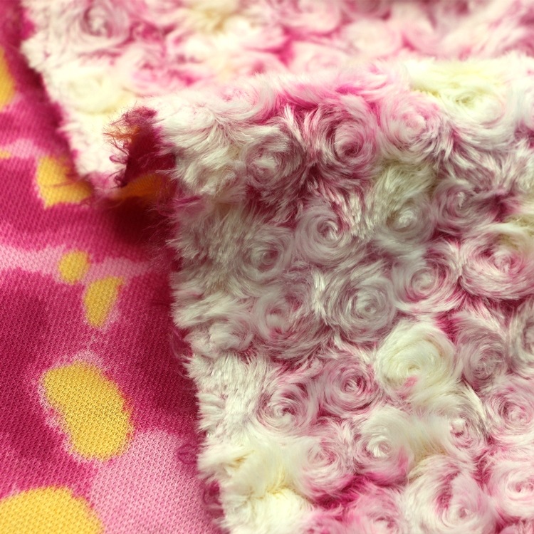 全涤磨圈拧花印花七彩色玫瑰绒10MM漩涡磨花印花长毛绒PV绒布面料