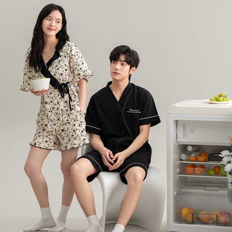 Pareja pijamas de verano puro algodón los hombres 2024 nuevo traje manga corta exquisito desgaste del hogar primavera y otoño