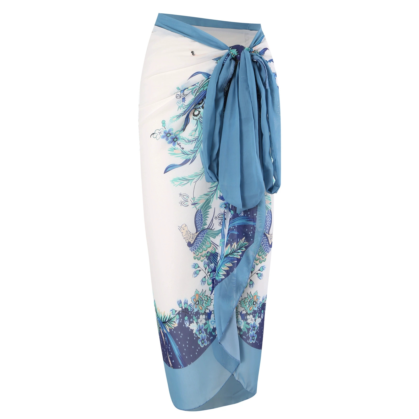 One-Piece Swimsuit (Qiao Jiayuan) 2025 Retro Style with Wrap Skirt, Crane Print, S–XL & One Size