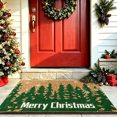 Avtomobil döşəmə paspasları — palm floor mat with Christmas plaid - green-forest-imitation-coconut-palm-single-4060cm