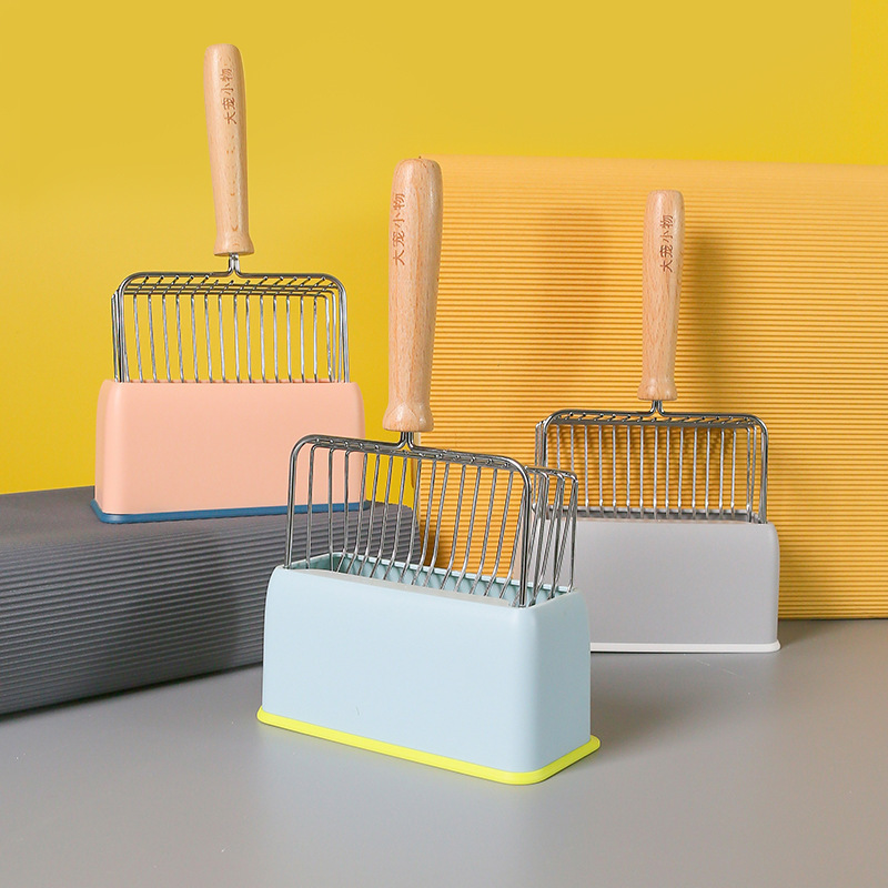 Caja de almacenamiento de pala de arena para gatos de metal, pala de gato, mierda, pala de mierda para gatos, agujeros pequeños, accesorios de base de suministros para gatos grandes