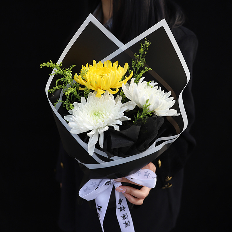 Blanco y negro aristocrático festival Qingming ramo de flores envoltura de papel funerario materiales de embalaje de flores floristas materiales de arte de flores