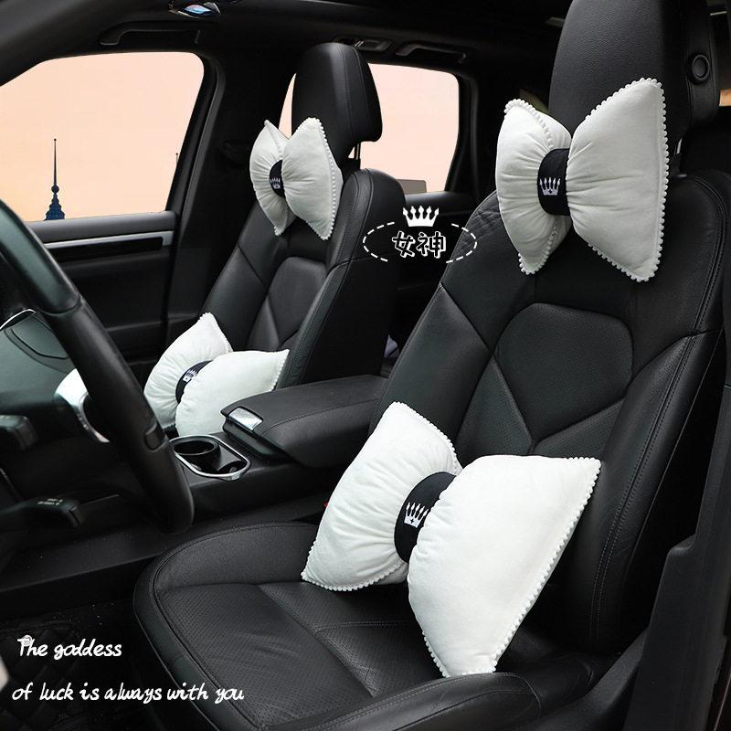 Plush Car Headrest Neck Pillow Creative Crown Car Waist Support Winter Soft Comfortable Warm Car Cushion