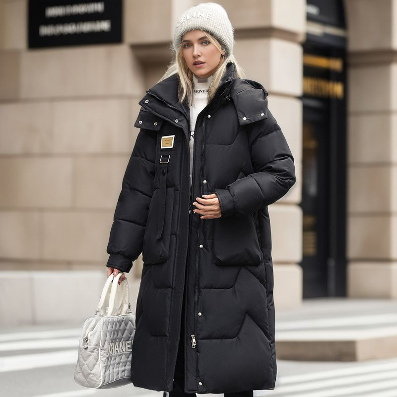 Chapeau détachable d'hiver pour femmes, vêtements rembourrés de coton, épaississement jusqu'aux genoux, nouvelle collection_voghion.com