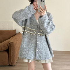时尚亮片V领休闲开衫毛衣女2025秋冬新款韩版宽松甜美针织衫外套